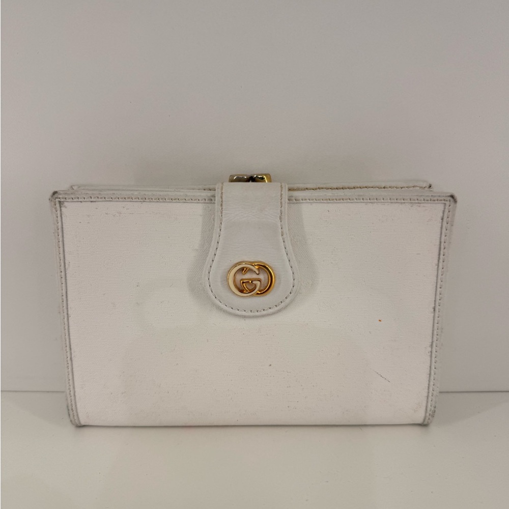 Vintage Gucci White Leather GG Logo Designer Wallet
